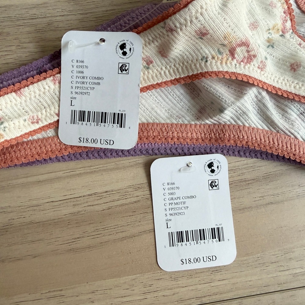 Free People Intimately Floral Thongs Ribbed Ivory Grape Size L NWT - Picture 3 of 5